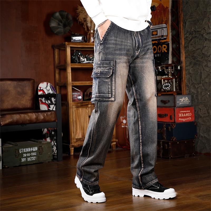 Men's Baggy Jeans Y2K Vintage Wide Leg Denim Pants Hip Hop Skater Jeans Loose Fit Trousers 2000s Streetwear