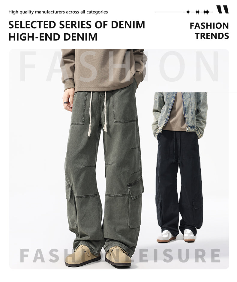 Men’s Casual Loose Straight Carpenter Pants 100%cotton — Street Trend#25803