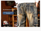 Mens Loose Fit Hip Hop Jeans Casual Cargo Denim Pants with Multi Pockets