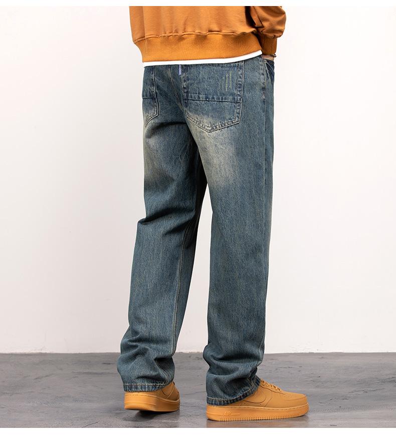 Men's Vintage Straight Jeans Loose Fit Wide Leg Casual Denim Pants High Waisted Elegant Trousers