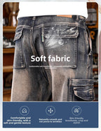 Men's Baggy Jeans Y2K Vintage Wide Leg Denim Pants Hip Hop Skater Jeans Loose Fit Trousers 2000s Streetwear