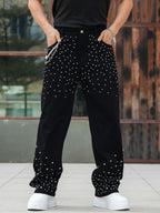 Semshedy Men's Baggy Jeans Mid Rise Straight Leg Black Jean Hiphop Streetwear Trendy Loose Fit Trouse#1691-2