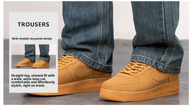 Men's Vintage Straight Jeans Loose Fit Wide Leg Casual Denim Pants High Waisted Elegant Trousers