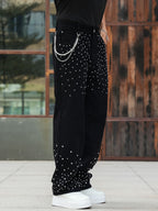 Semshedy Men's Baggy Jeans Mid Rise Straight Leg Black Jean Hiphop Streetwear Trendy Loose Fit Trouse#1691-2