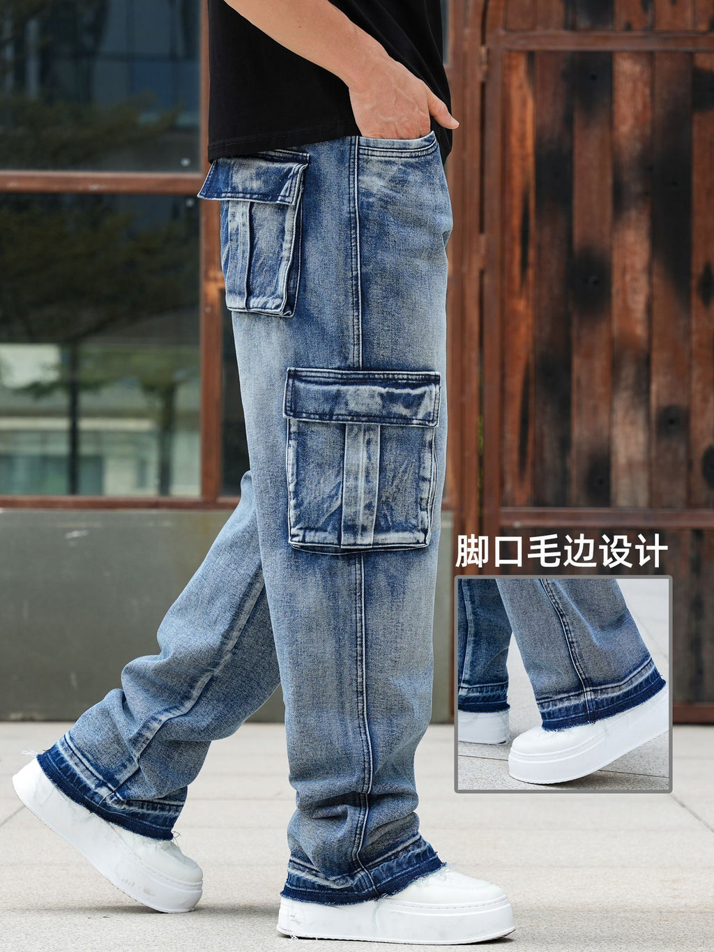 Men’s Loose Fit Hip Hop Cargo Denim Pants OEM/ODM | Multi-Pocket Jeans Manufacturer