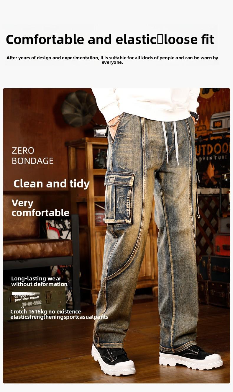 Mens Loose Fit Hip Hop Jeans Casual Cargo Denim Pants with Multi Pockets