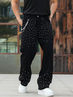 Semshedy Men's Baggy Jeans Mid Rise Straight Leg Black Jean Hiphop Streetwear Trendy Loose Fit Trouse#1691-2