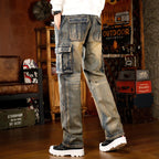 Mens Loose Fit Hip Hop Jeans Casual Cargo Denim Pants with Multi Pockets