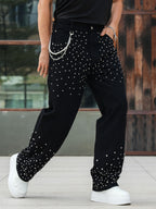 Semshedy Men's Baggy Jeans Mid Rise Straight Leg Black Jean Hiphop Streetwear Trendy Loose Fit Trouse#1691-2