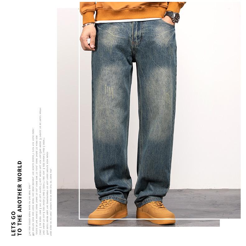 Men's Vintage Straight Jeans Loose Fit Wide Leg Casual Denim Pants High Waisted Elegant Trousers