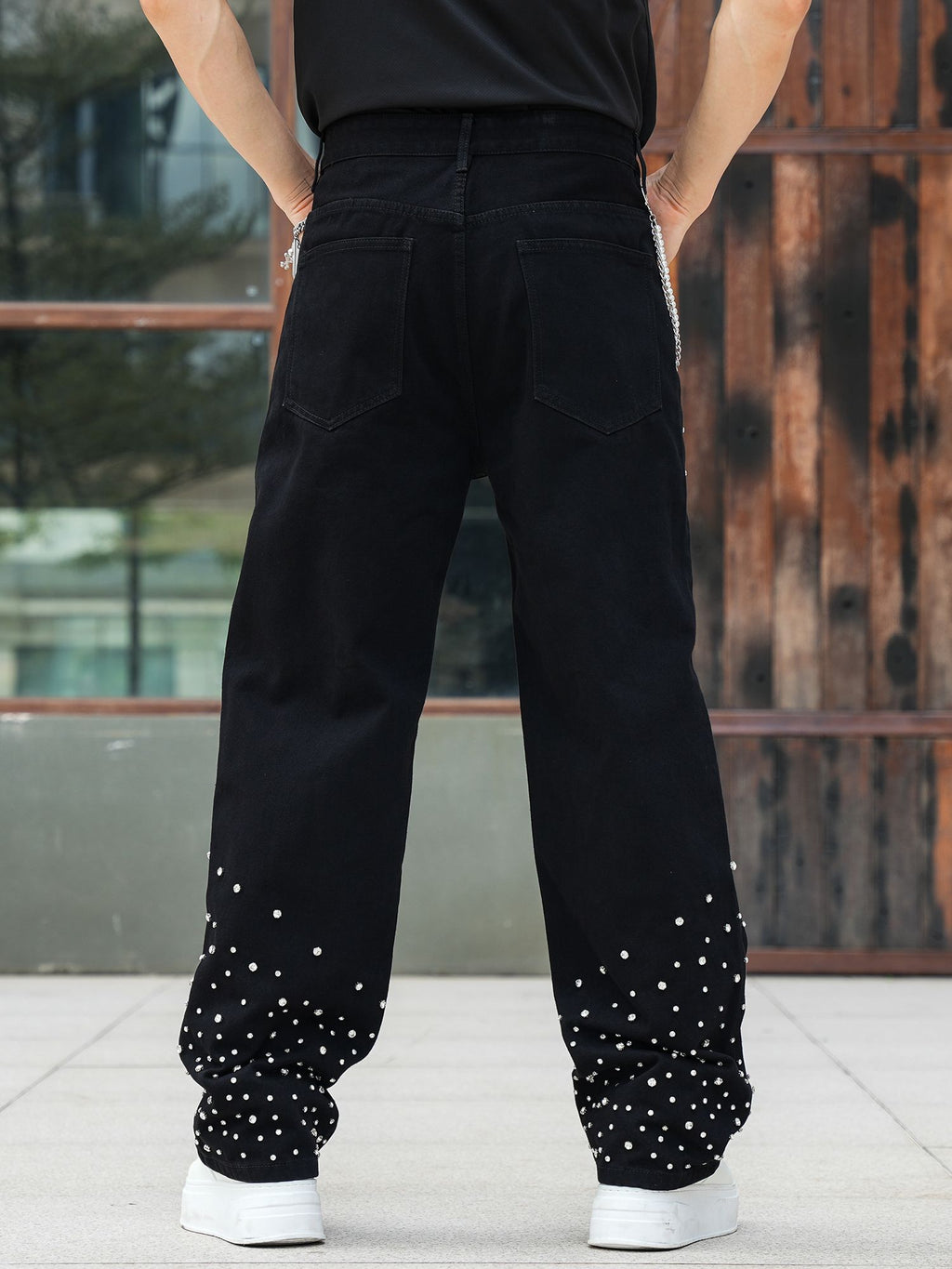 Semshedy Men's Baggy Jeans Mid Rise Straight Leg Black Jean Hiphop Streetwear Trendy Loose Fit Trouse#1691-2