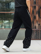 Semshedy Men's Baggy Jeans Mid Rise Straight Leg Black Jean Hiphop Streetwear Trendy Loose Fit Trouse#1691-2