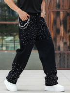 Semshedy Men's Baggy Jeans Mid Rise Straight Leg Black Jean Hiphop Streetwear Trendy Loose Fit Trouse#1691-2