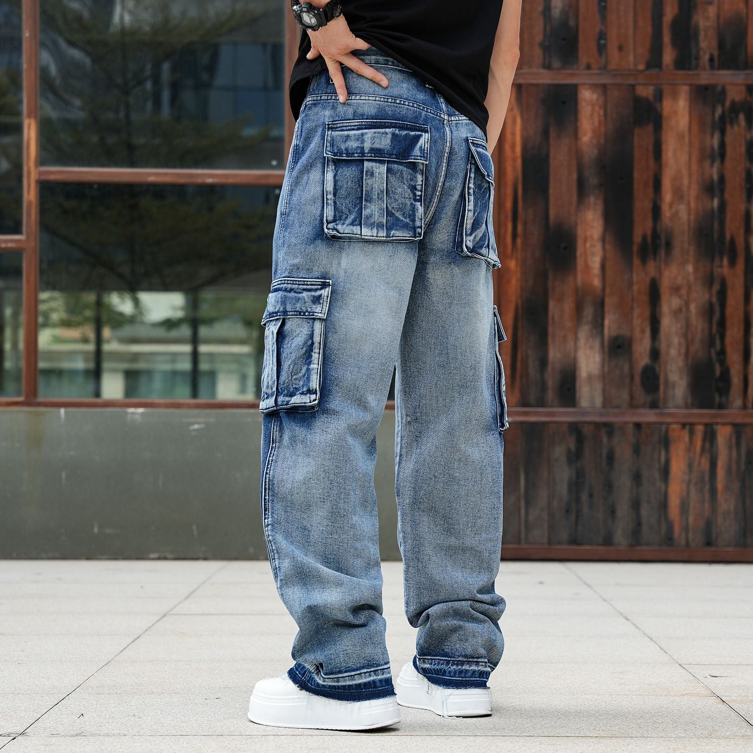 Men’s Loose Fit Hip Hop Cargo Denim Pants OEM/ODM | Multi-Pocket Jeans Manufacturer