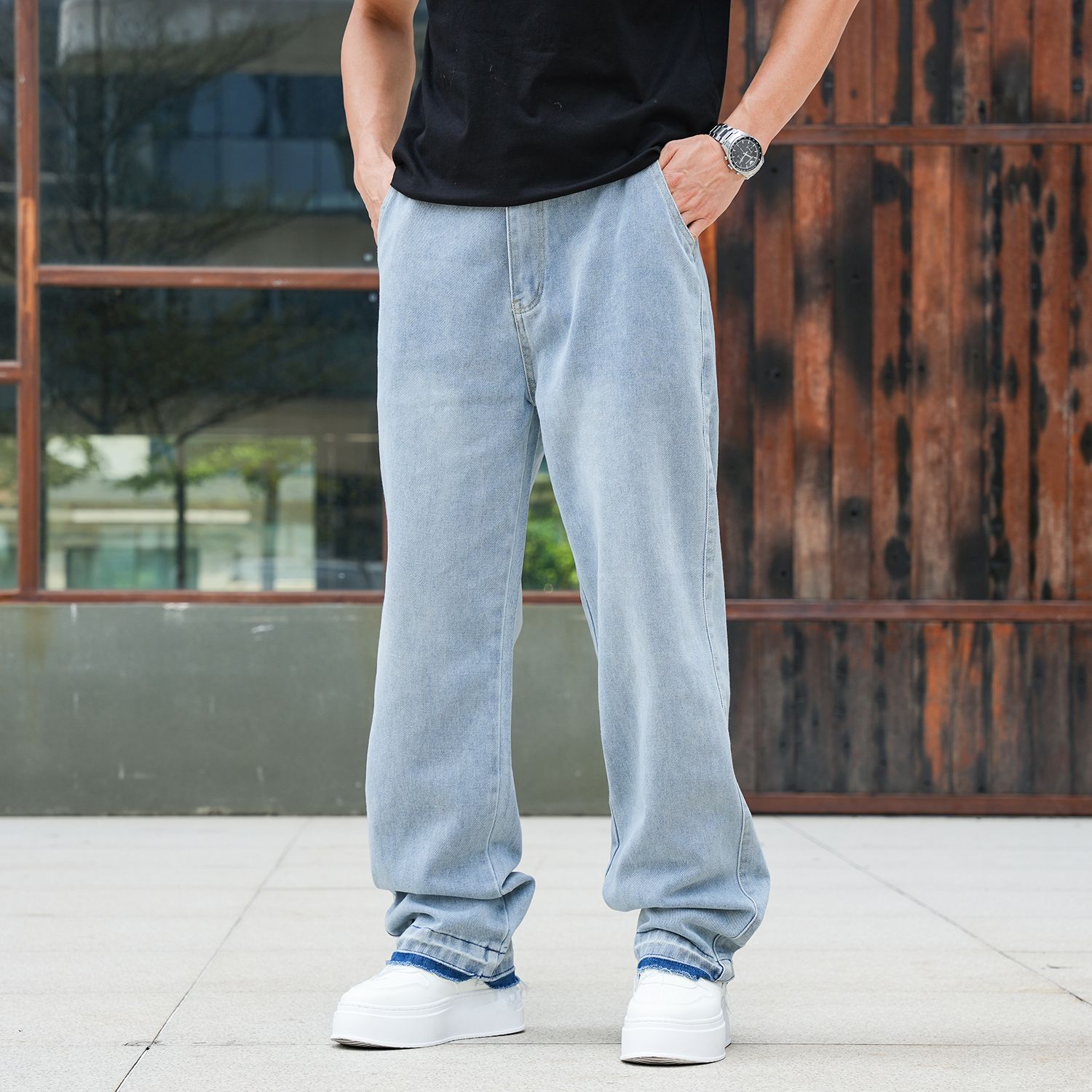 Men's Wide Leg Jeans Baggy Denim Pants Loose Fit Hip Hop Trousers Skater Jeans Y2k Clothes#1690