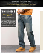 Men's Vintage Straight Jeans Loose Fit Wide Leg Casual Denim Pants High Waisted Elegant Trousers
