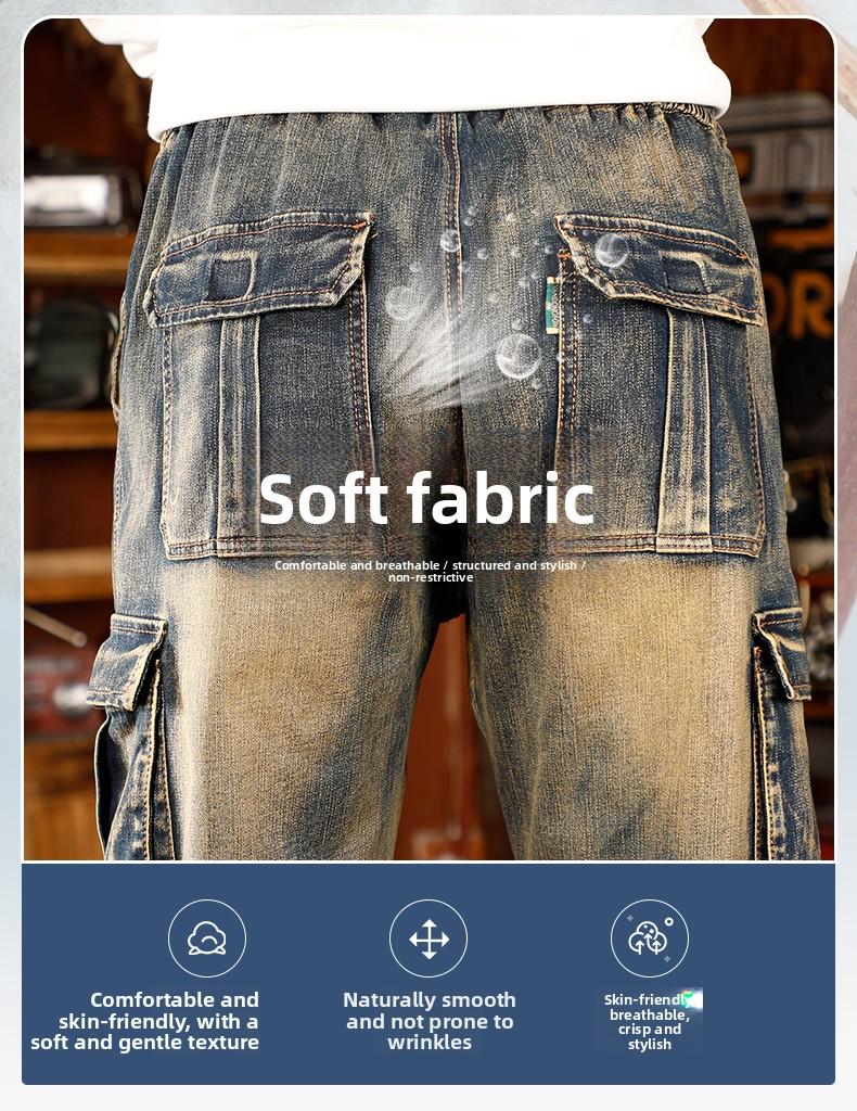 Mens Loose Fit Hip Hop Jeans Casual Cargo Denim Pants with Multi Pockets