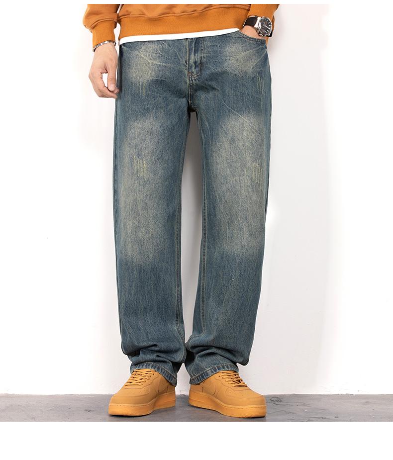 Men's Vintage Straight Jeans Loose Fit Wide Leg Casual Denim Pants High Waisted Elegant Trousers