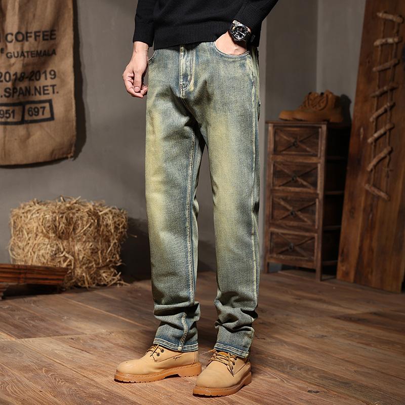 Straight Leg Stretch Denim Pants for Men 28-44 Mens Jeans Vintage Relaxed Fit Washed