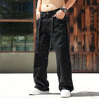 Men Baggy Rhinestone Jeans Vintage Sparkly Jeans Wide Leg Denim Pants#1691-2