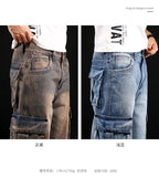 Men's Casual Baggy Cargo Workwear Jeans Loose Fit Straight Leg Hip Hop Denim Pants#3908