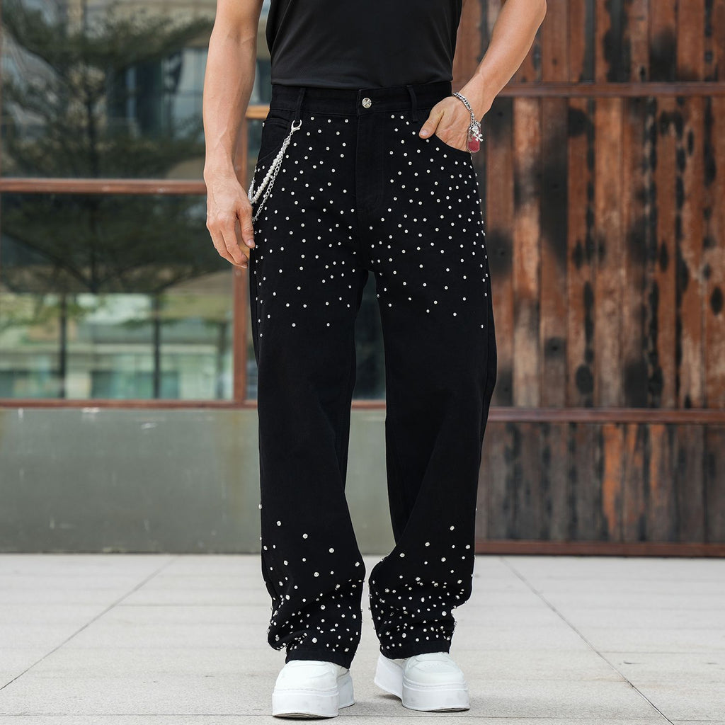 Semshedy Men's Baggy Jeans Mid Rise Straight Leg Black Jean Hiphop Streetwear Trendy Loose Fit Trouse#1691-2