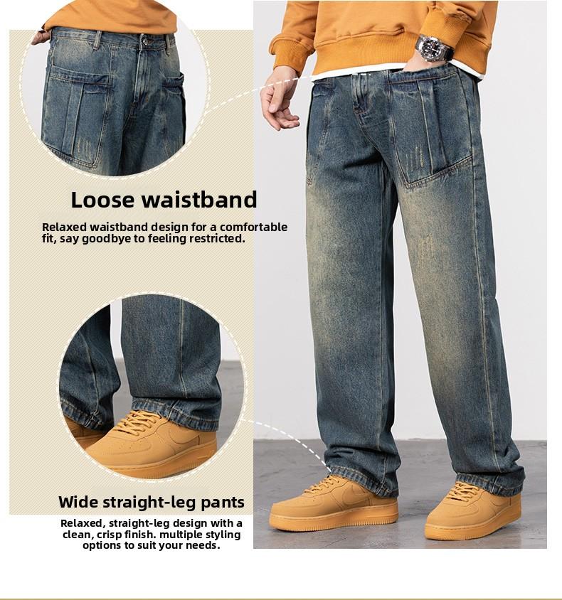 Men's Baggy Jeans Y2K Vintage Wide Leg Denim Pants Hip Hop Skater Jeans Loose Fit Trousers 2000s Streetwear