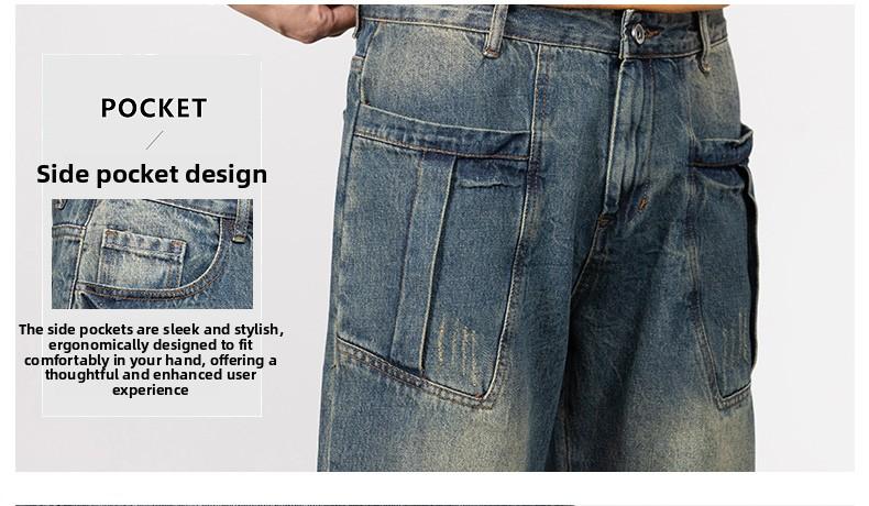 Men's Baggy Jeans Y2K Vintage Wide Leg Denim Pants Hip Hop Skater Jeans Loose Fit Trousers 2000s Streetwear