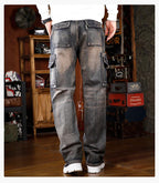Men's Baggy Jeans Y2K Vintage Wide Leg Denim Pants Hip Hop Skater Jeans Loose Fit Trousers 2000s Streetwear