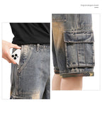 Men's hip pop cargo Denim Pants Casual Straight Leg Loose Fit Detachable Jeans#3918