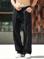 Men Baggy Rhinestone Jeans Vintage Sparkly Jeans Wide Leg Denim Pants#1691-2