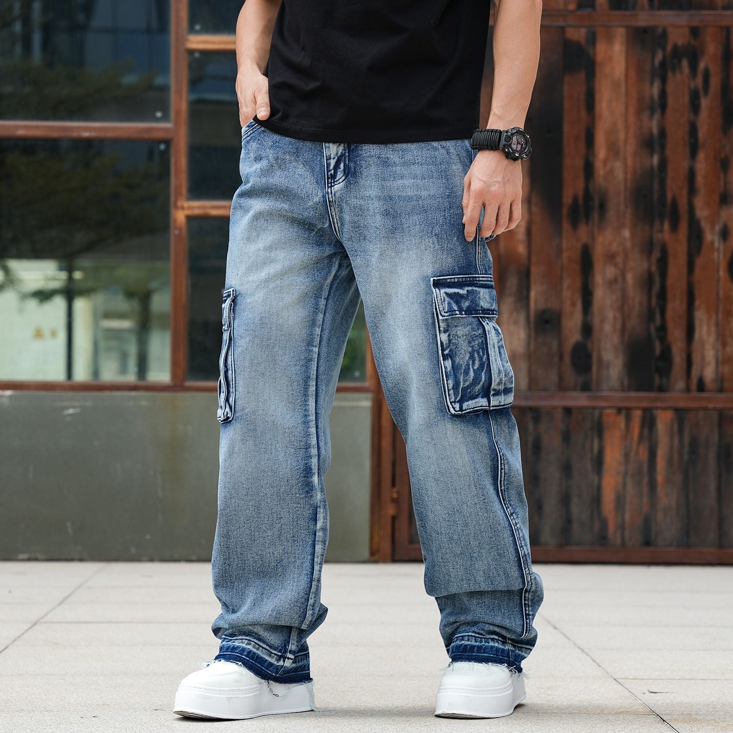 Men’s Loose Fit Hip Hop Cargo Denim Pants OEM/ODM | Multi-Pocket Jeans Manufacturer