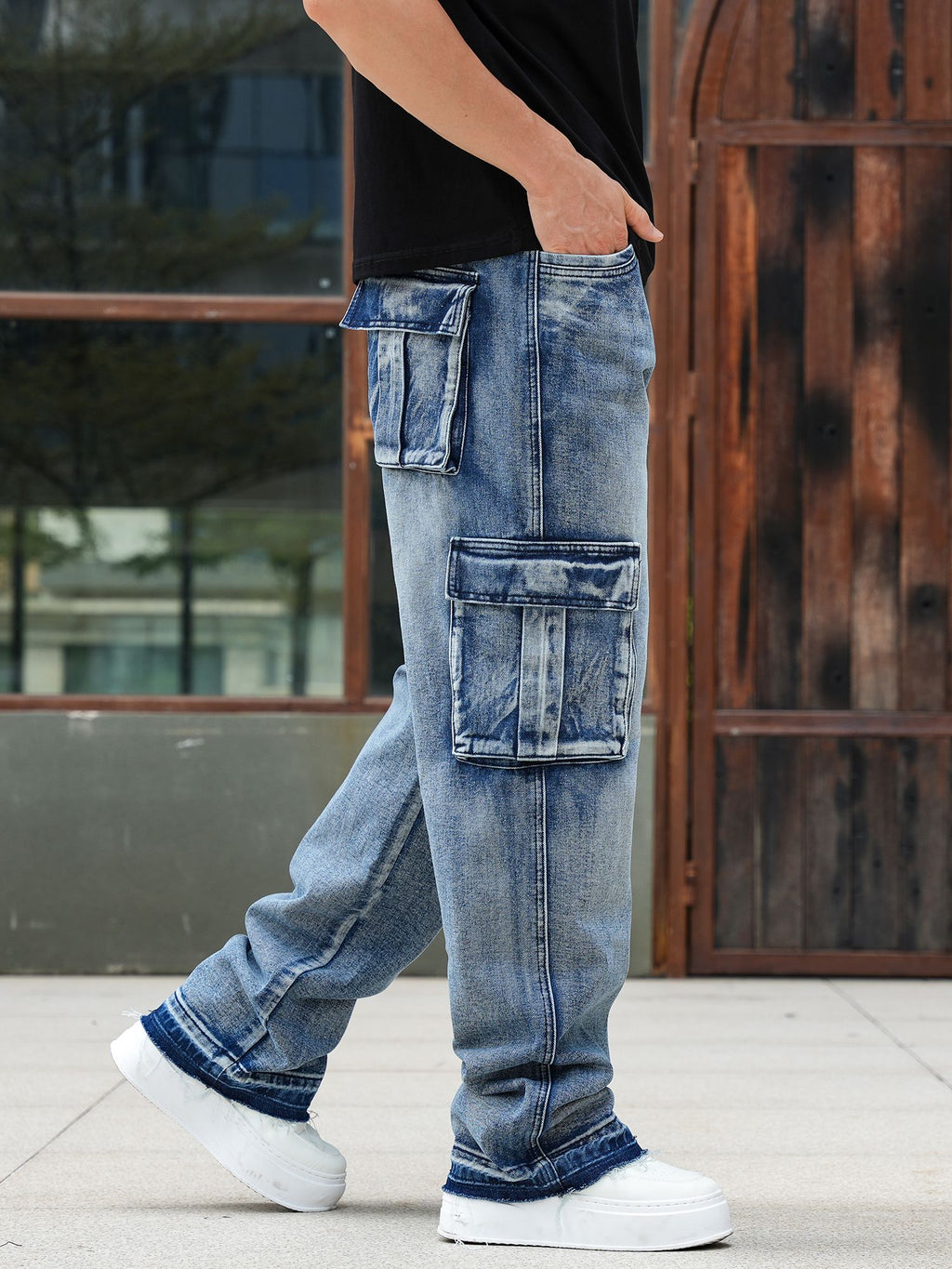 Men’s Loose Fit Hip Hop Cargo Denim Pants OEM/ODM | Multi-Pocket Jeans Manufacturer