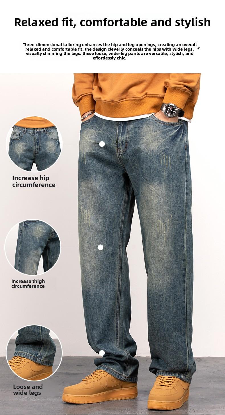 Men's Vintage Straight Jeans Loose Fit Wide Leg Casual Denim Pants High Waisted Elegant Trousers