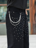 Semshedy Men's Baggy Jeans Mid Rise Straight Leg Black Jean Hiphop Streetwear Trendy Loose Fit Trouse#1691-2