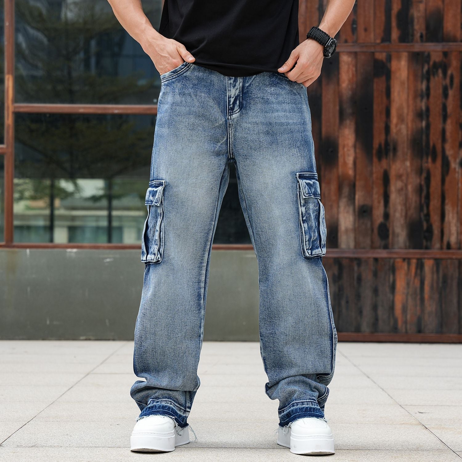 Men’s Loose Fit Hip Hop Cargo Denim Pants OEM/ODM | Multi-Pocket Jeans Manufacturer
