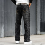 Men’s Loose Rhinestone Denim Pants | Crystal Detail Wide-Leg Look
