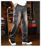 Men's Baggy Jeans Y2K Vintage Wide Leg Denim Pants Hip Hop Skater Jeans Loose Fit Trousers 2000s Streetwear