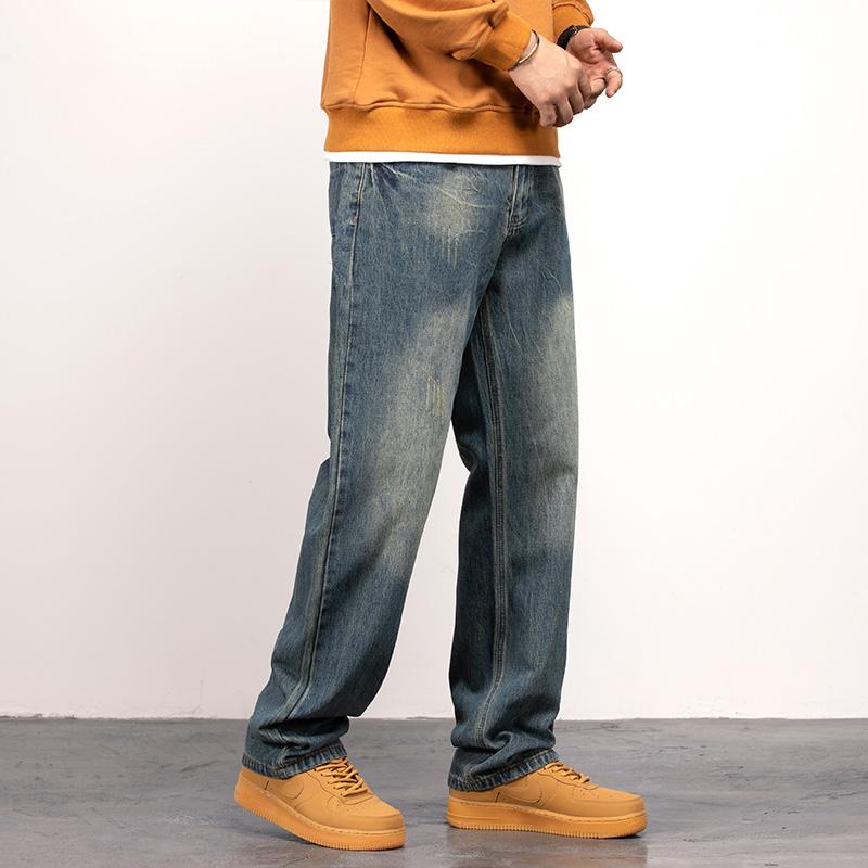 Men's Vintage Straight Jeans Loose Fit Wide Leg Casual Denim Pants High Waisted Elegant Trousers