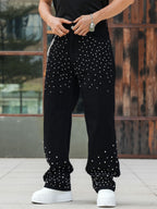 Semshedy Men's Baggy Jeans Mid Rise Straight Leg Black Jean Hiphop Streetwear Trendy Loose Fit Trouse#1691-2