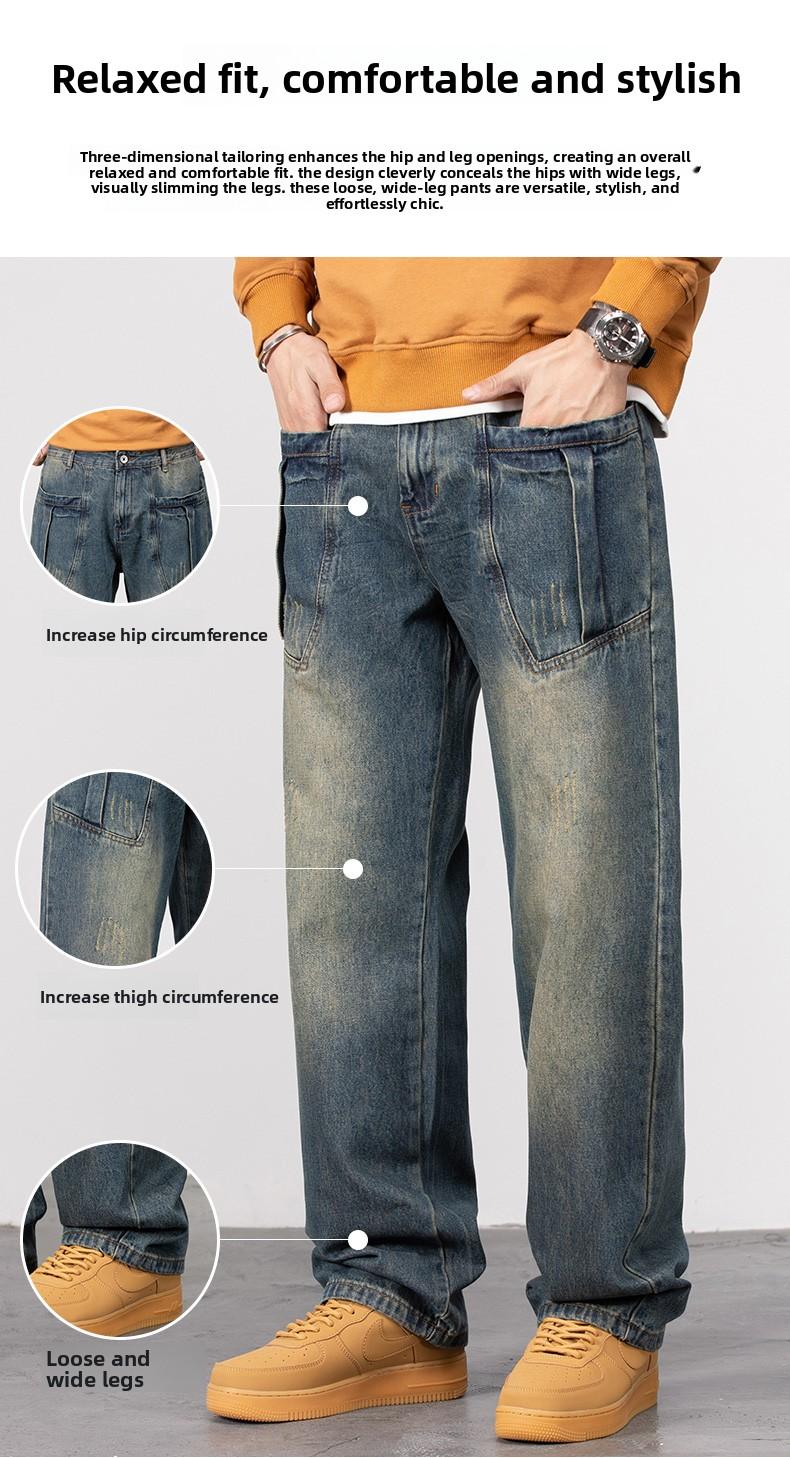 Men's Baggy Jeans Y2K Vintage Wide Leg Denim Pants Hip Hop Skater Jeans Loose Fit Trousers 2000s Streetwear