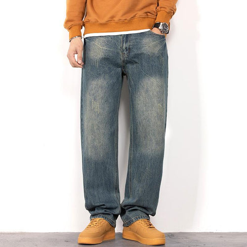 Men's Vintage Straight Jeans Loose Fit Wide Leg Casual Denim Pants High Waisted Elegant Trousers