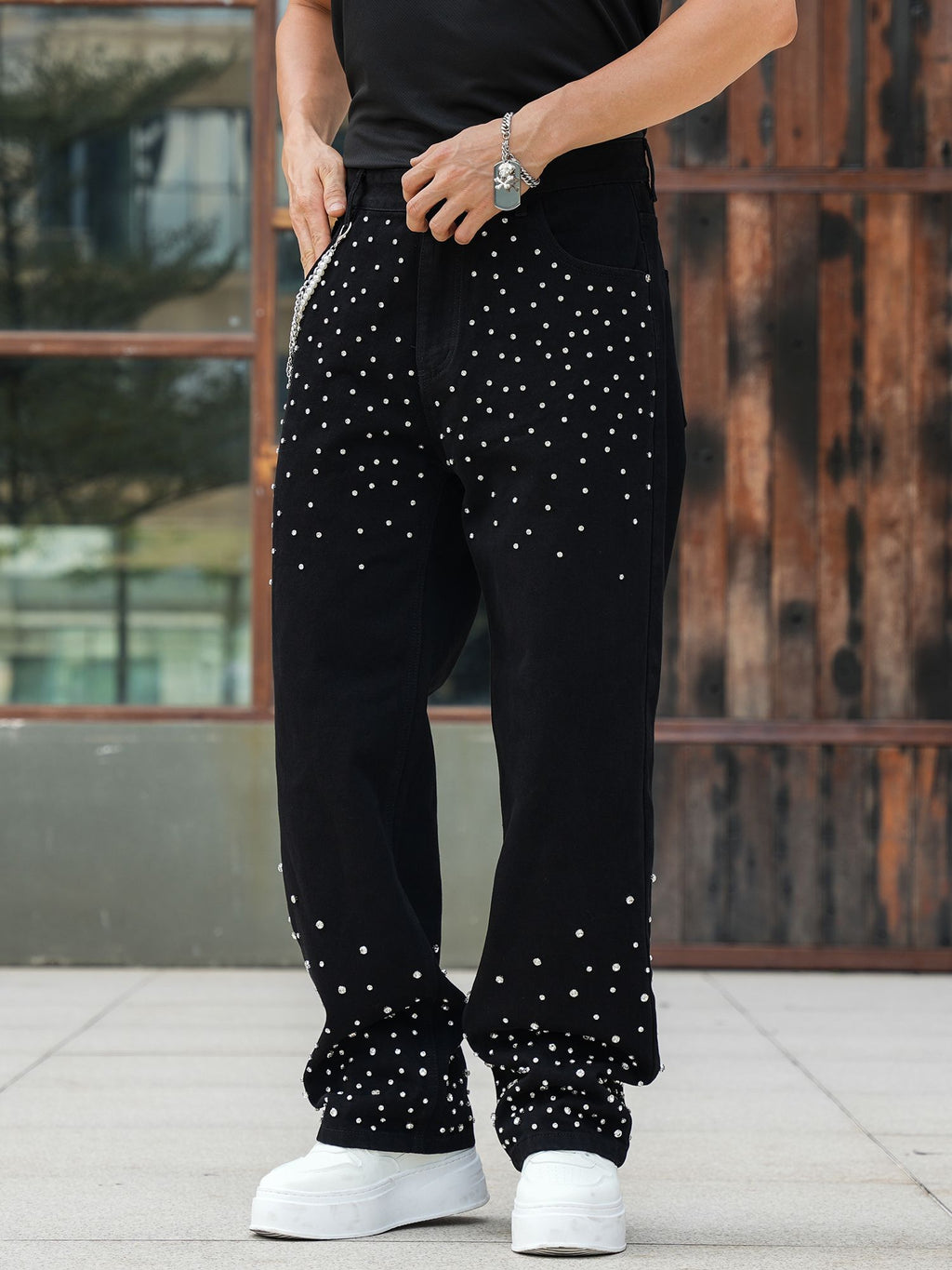 Semshedy Men's Baggy Jeans Mid Rise Straight Leg Black Jean Hiphop Streetwear Trendy Loose Fit Trouse#1691-2