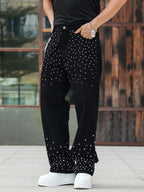 Semshedy Men's Baggy Jeans Mid Rise Straight Leg Black Jean Hiphop Streetwear Trendy Loose Fit Trouse#1691-2