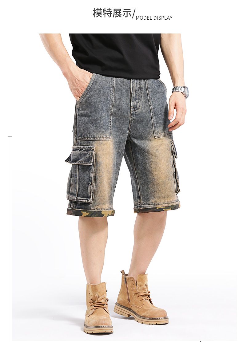 Men's hip pop cargo Denim Pants Casual Straight Leg Loose Fit Detachable Jeans#3918
