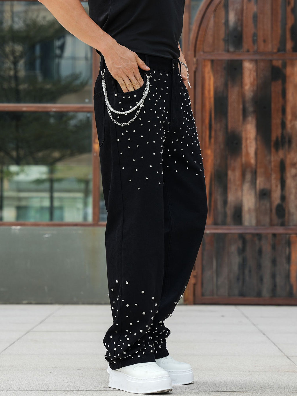 Semshedy Men's Baggy Jeans Mid Rise Straight Leg Black Jean Hiphop Streetwear Trendy Loose Fit Trouse#1691-2