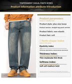 Men's Vintage Straight Jeans Loose Fit Wide Leg Casual Denim Pants High Waisted Elegant Trousers