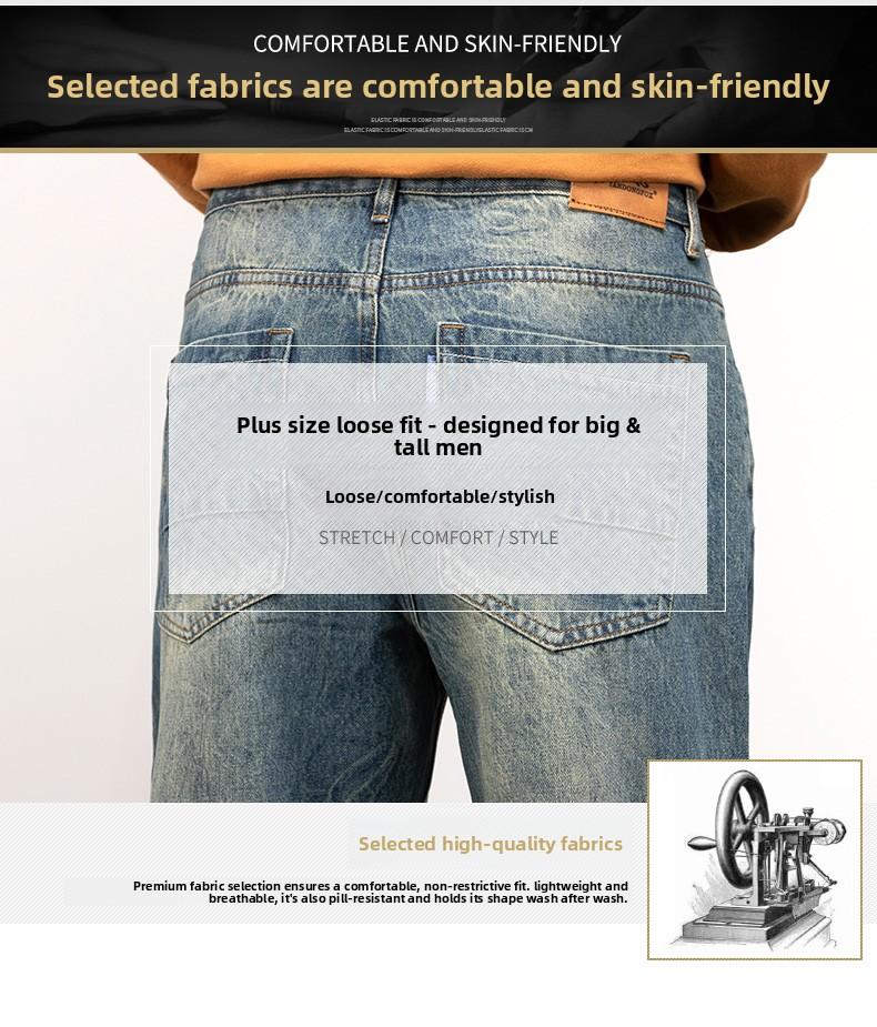 Men's Vintage Straight Jeans Loose Fit Wide Leg Casual Denim Pants High Waisted Elegant Trousers