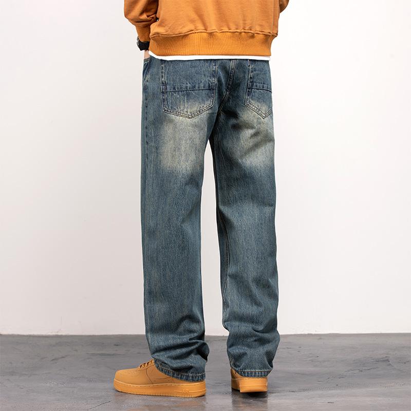Men's Vintage Straight Jeans Loose Fit Wide Leg Casual Denim Pants High Waisted Elegant Trousers