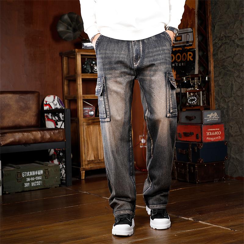 Men's Baggy Jeans Y2K Vintage Wide Leg Denim Pants Hip Hop Skater Jeans Loose Fit Trousers 2000s Streetwear